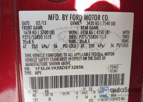 2013 Ford Expedition El Limited from USA, damaged, VIN 1FMJK1K58DEF32856